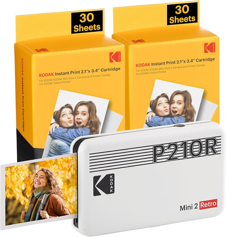KODAK Mini 2 Retro 4PASS Portable Photo Printer (2.1x3.4 inches) + 68 Sheets Bundle, White | Amazon (US)