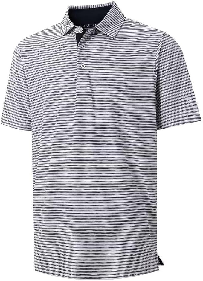 M MAELREG Golf Polo Shirts for Men Short Sleeve Dry Fit Striped Performance Moisture Wicking Coll... | Amazon (US)