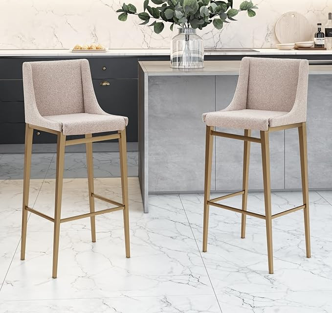 Limari Home Samuelle Collection Contemporary Fabric Upholstered Bar Stool (Set of 2) with Antique... | Amazon (US)