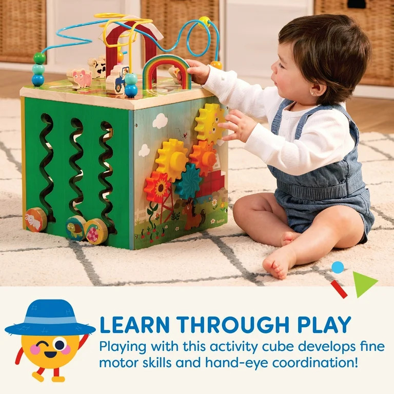 Battat Barnyard Activity Cube with 5 Multicolor Sides and Bead Maze Wooden, Baby and Toddler Toys | Walmart (US)