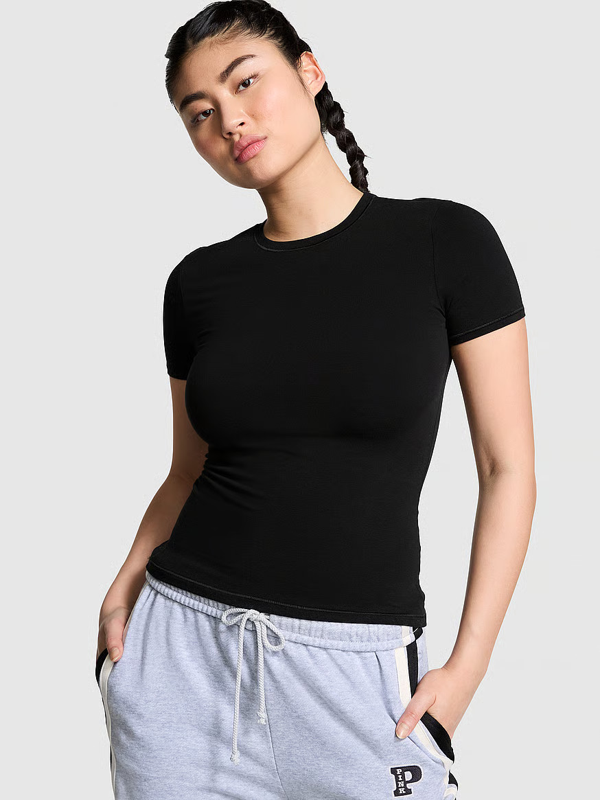Buy Base Cotton Short-Sleeve Tee - Order Tops online 1124934600 - PINK US | Victoria's Secret (US / CA )