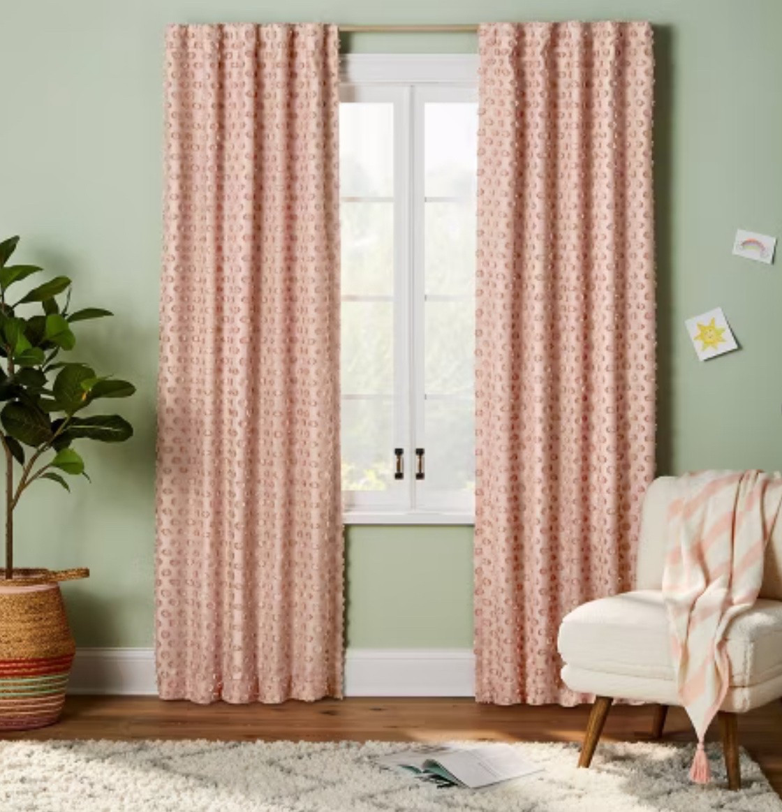 42"W x 84"L Clipped Dotted Kids' Blackout Window Curtain Panel Pink - Pillowfort

#LTKHome