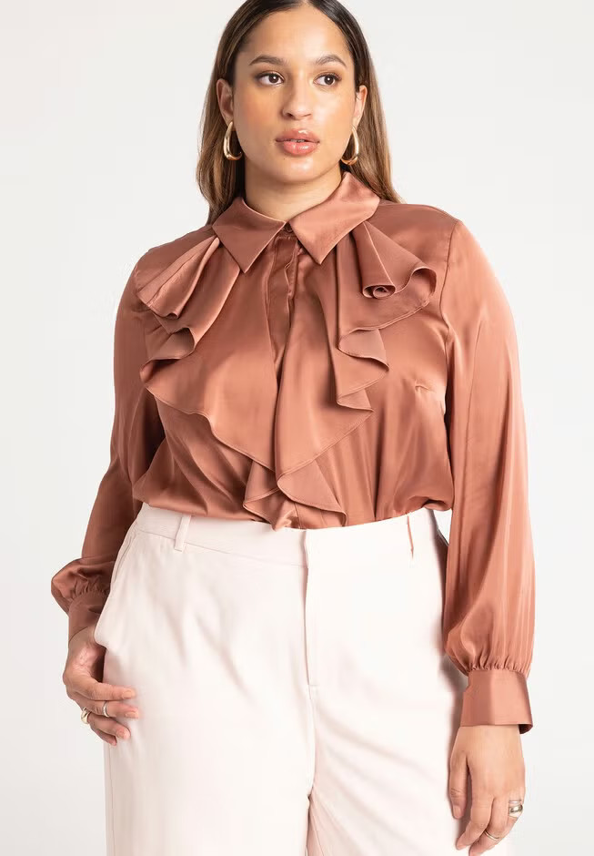 Flounce Front Button Down Top | Eloquii