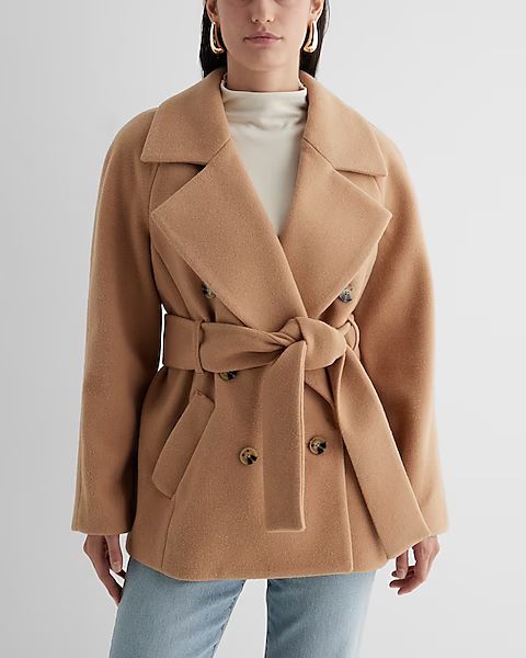 Faux Wool Double Breasted Short Wrap Coat | Express