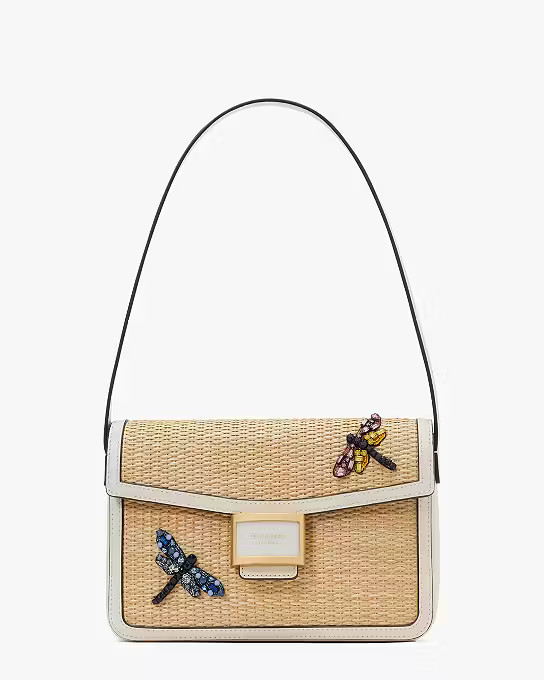 Katy Dragonfly Embellished Straw Medium Shoulder Bag | Kate Spade (US)