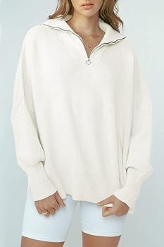 LILLUSORY Women's Long Sleeve 1/4 Zipper Collar Drop Shoulder Oversized Split Hem Slouchy Sweatsh... | Amazon (US)