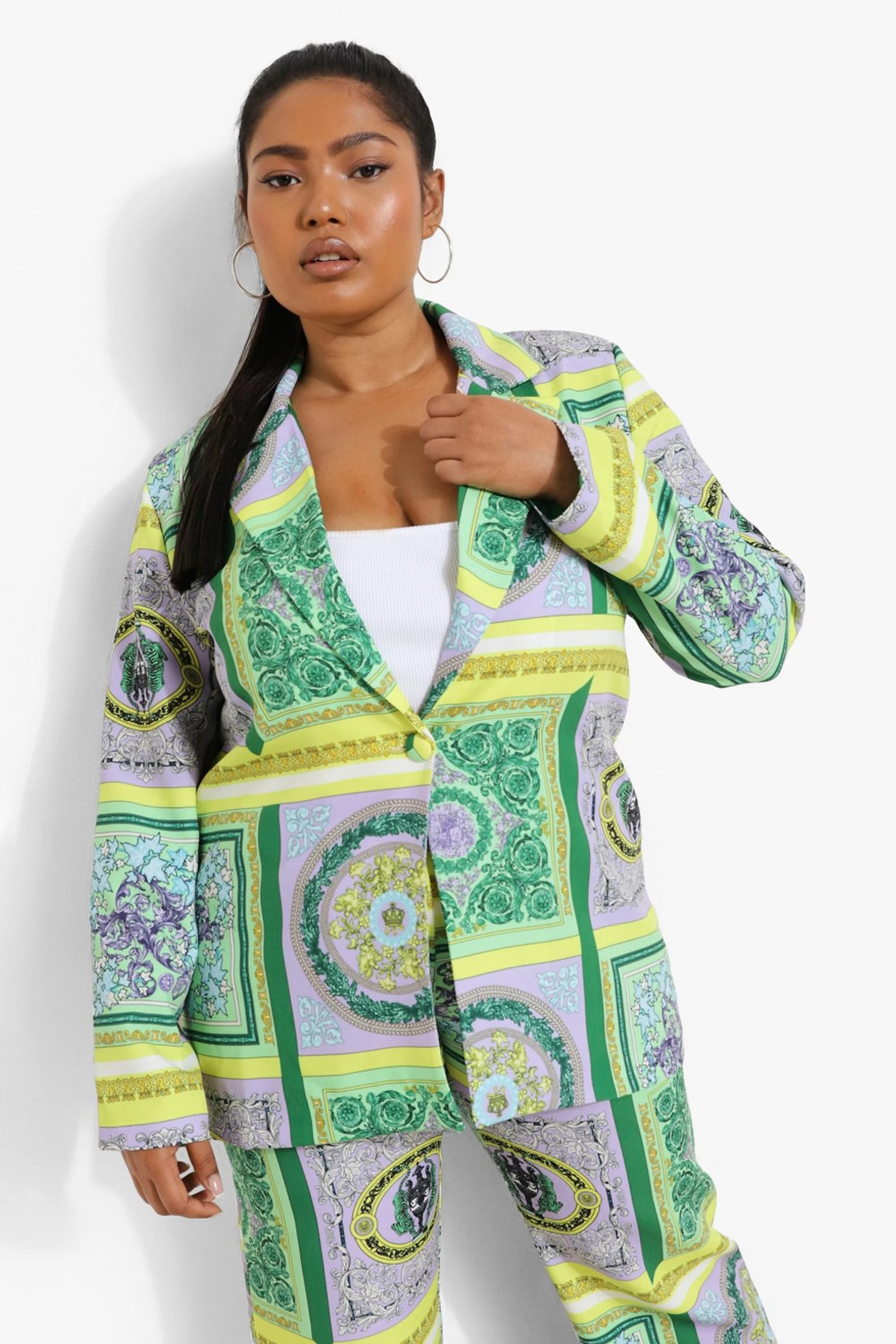 Plus Scarf Print Blazer | Boohoo.com (UK & IE)