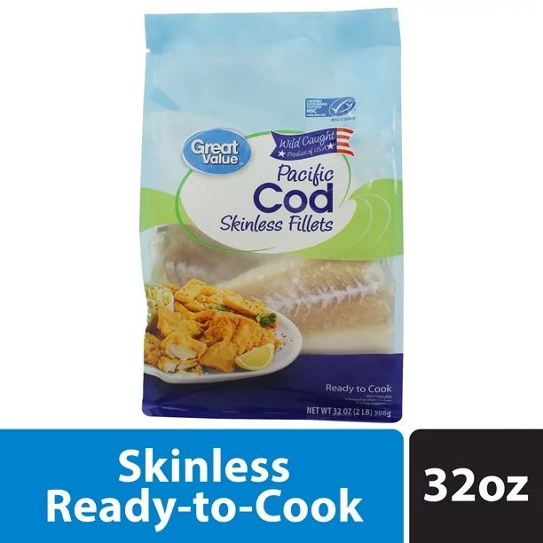 Great Value Frozen Wild Caught Pacific Cod Fillets, 2 lb - Walmart.com | Walmart (US)