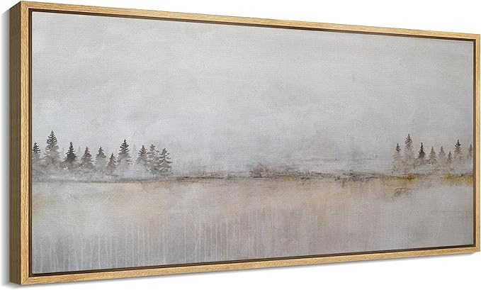 SIGNFORD Extra Large Framed Canvas Print Wall Art Tranquil Dawn Morning Mist Over The Lake Illust... | Amazon (US)