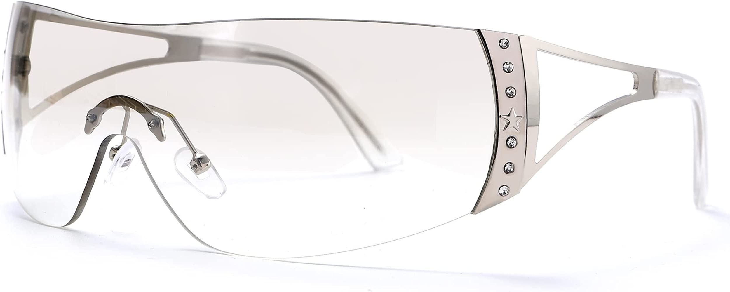 Wrap Around Y2K Sunglasses for Women Men Shield Flat Top Sunglasses Futuristic Frameless Gradient... | Amazon (US)