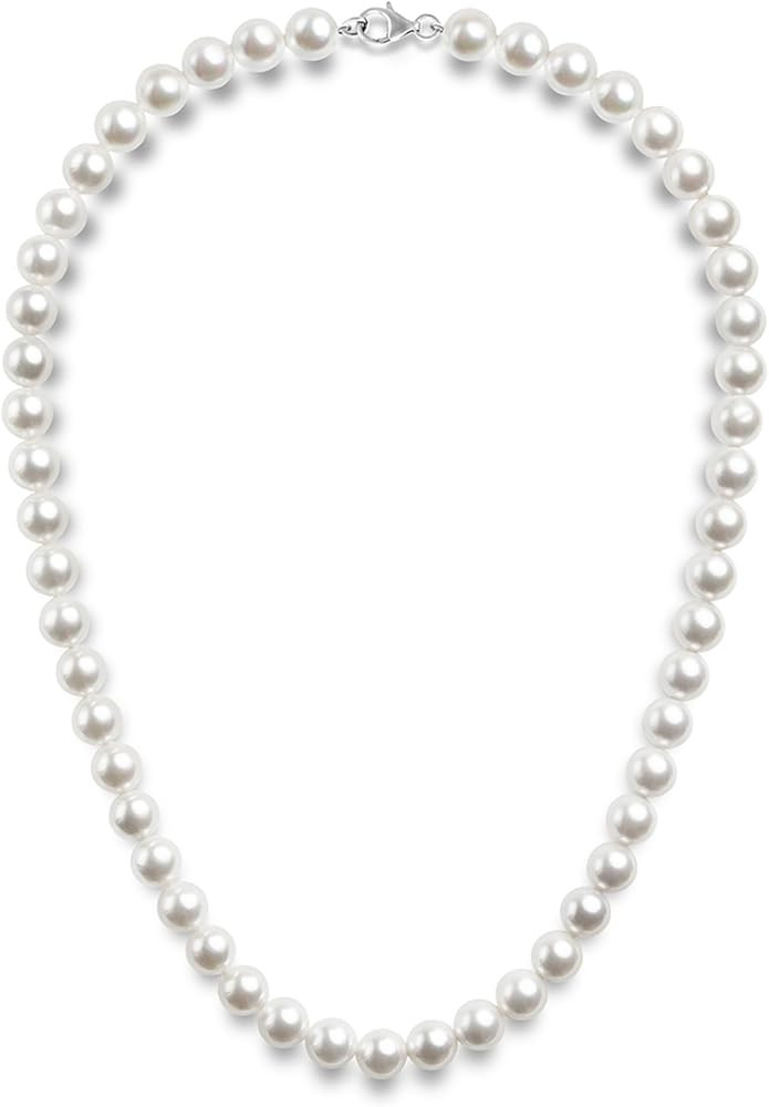 PAVOI Sterling Silver Round White Simulated Shell Pearl Necklace Strand | Pearl Choker Necklace |... | Amazon (US)
