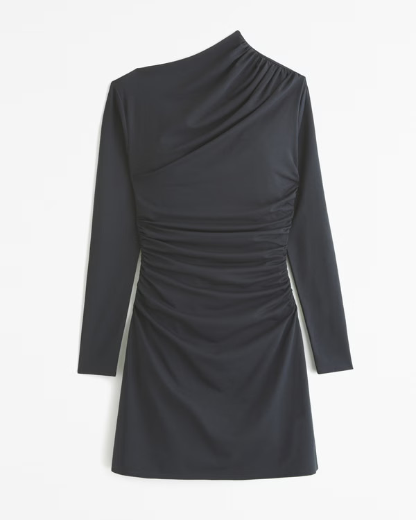Long-Sleeve Asymmetrical Knit Mini Dress | Abercrombie & Fitch (US)