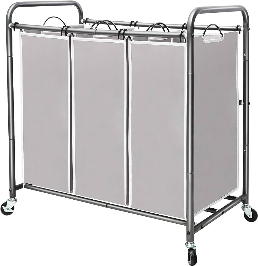 STORAGE MANIAC 3 Section Laundry Sorter, 3 Bag Laundry Hamper Cart with Heavy Duty Rolling Lockab... | Amazon (US)