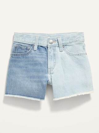 High-Waisted Two-Tone Frayed-Hem Jean Shorts for Girls | Old Navy (US)