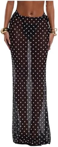 Milumia Women's Polka Dots Mesh Long Skirt Drawstring Side See Through Sheer Swimwear Cover Ups | Amazon (US)
