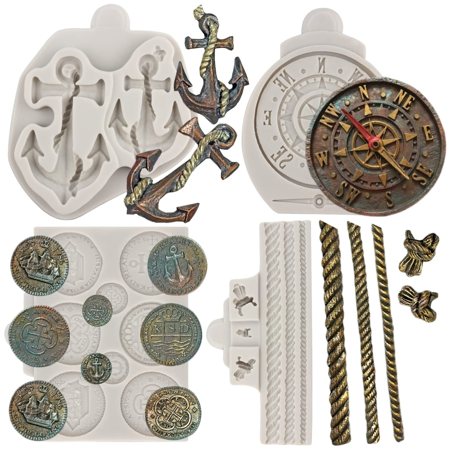 Sijiangmold Pirate Silicone Molds Anchor Rope Fondant Mold Compass Chocolate Mold Treasure Coins ... | Amazon (US)