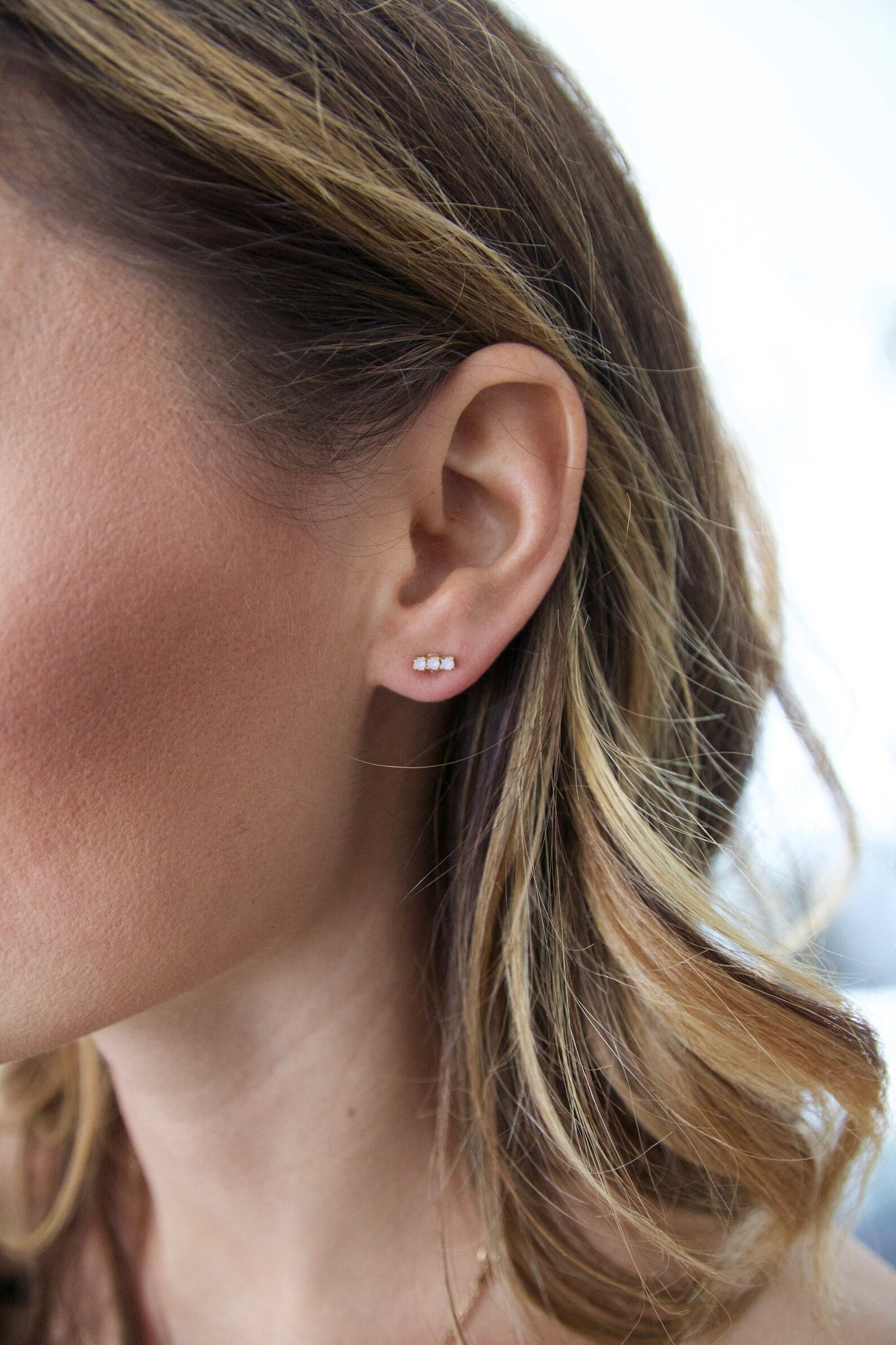 Dainty Wedding Earring Bar Earring Stud With Tiny White - Etsy | Etsy (US)