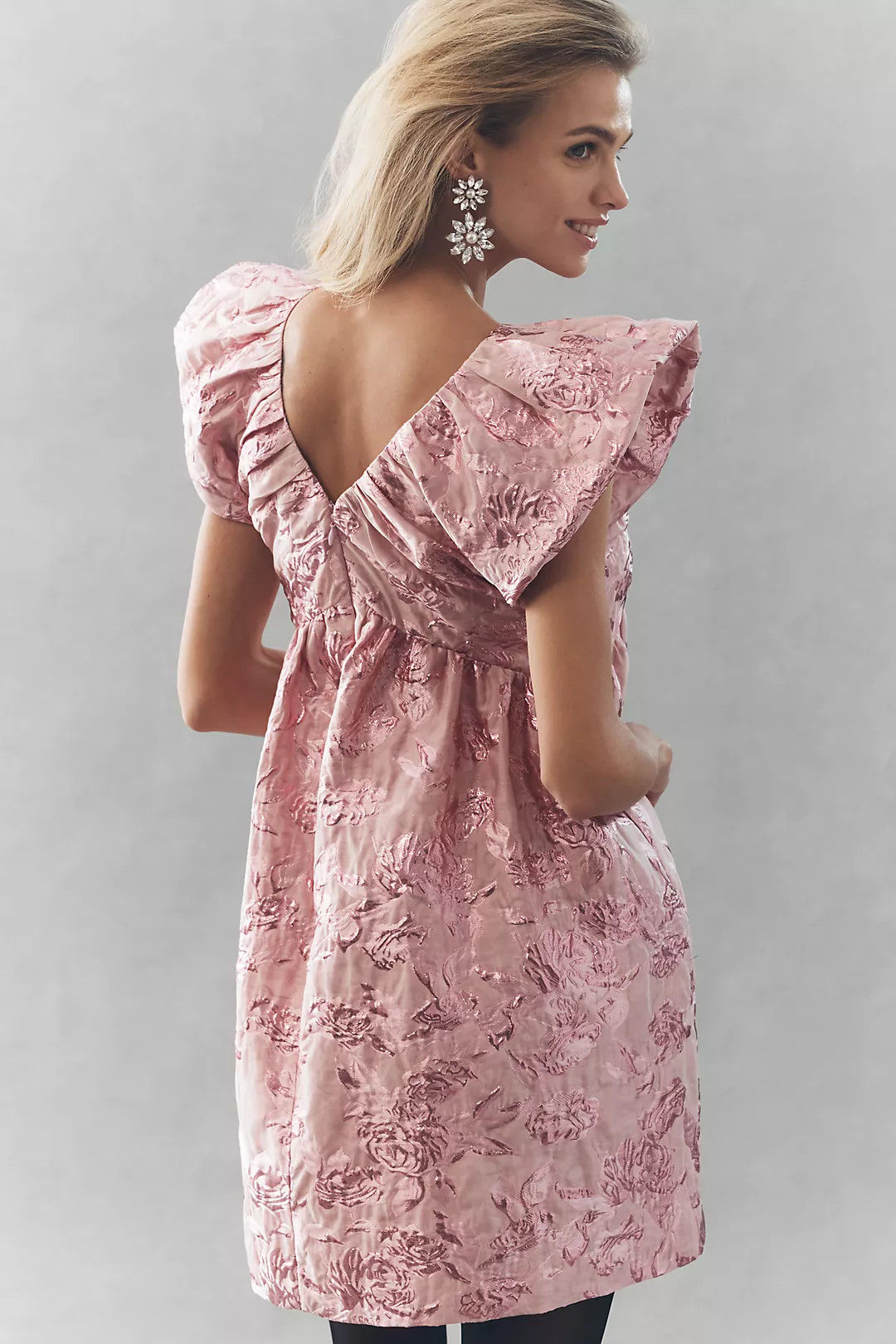 Endless Rose Babydoll Jacquard Bow Mini Dress | Anthropologie (US)