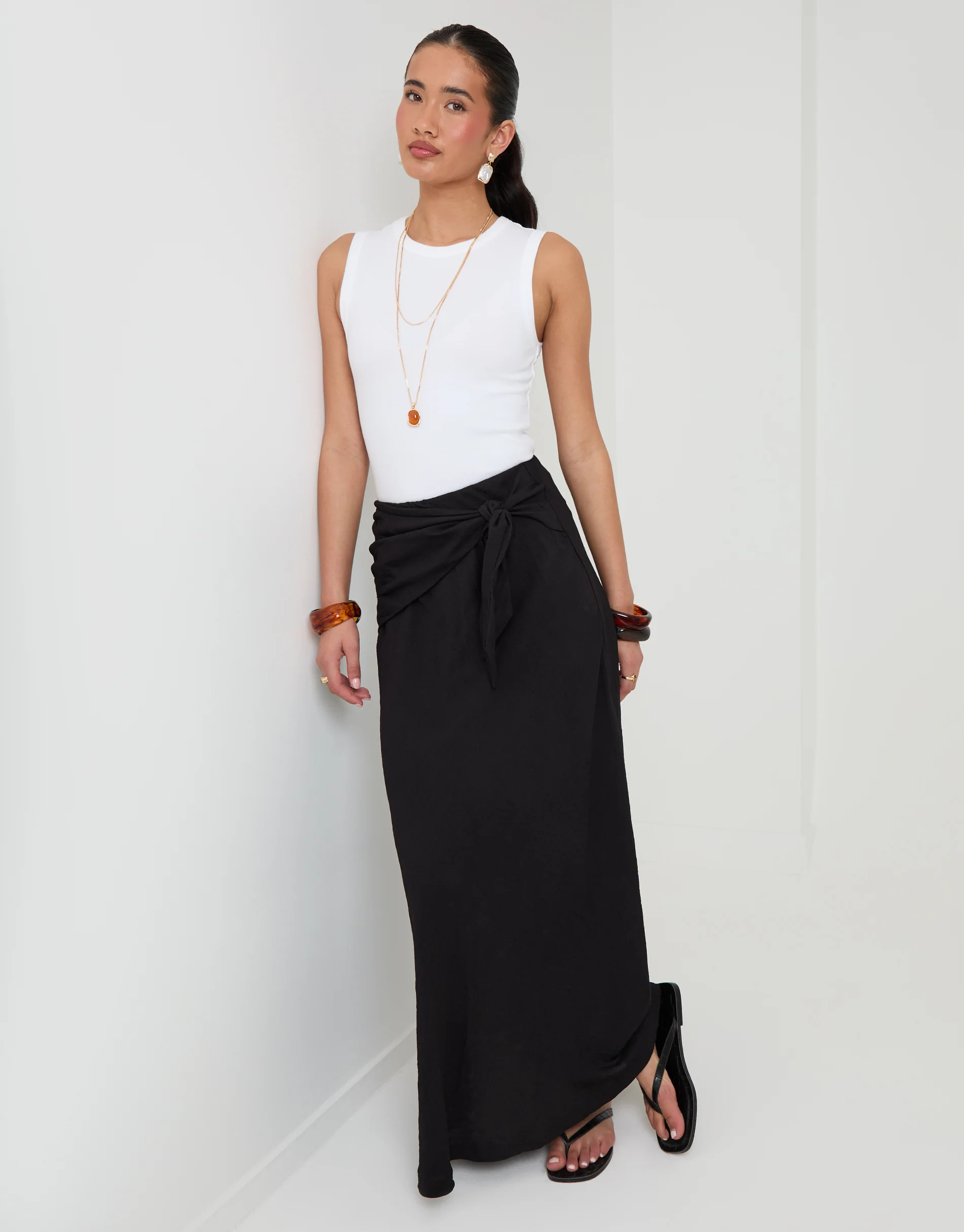 Tie Sash Maxi Skirt in Black | Threadbare UK