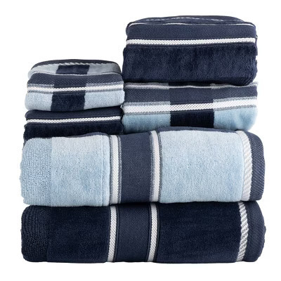 Yorkshire Home 6pc Striped Bath Towel Set Navy : Microfiber, Machine Washable, Non-Slip Backing | Target