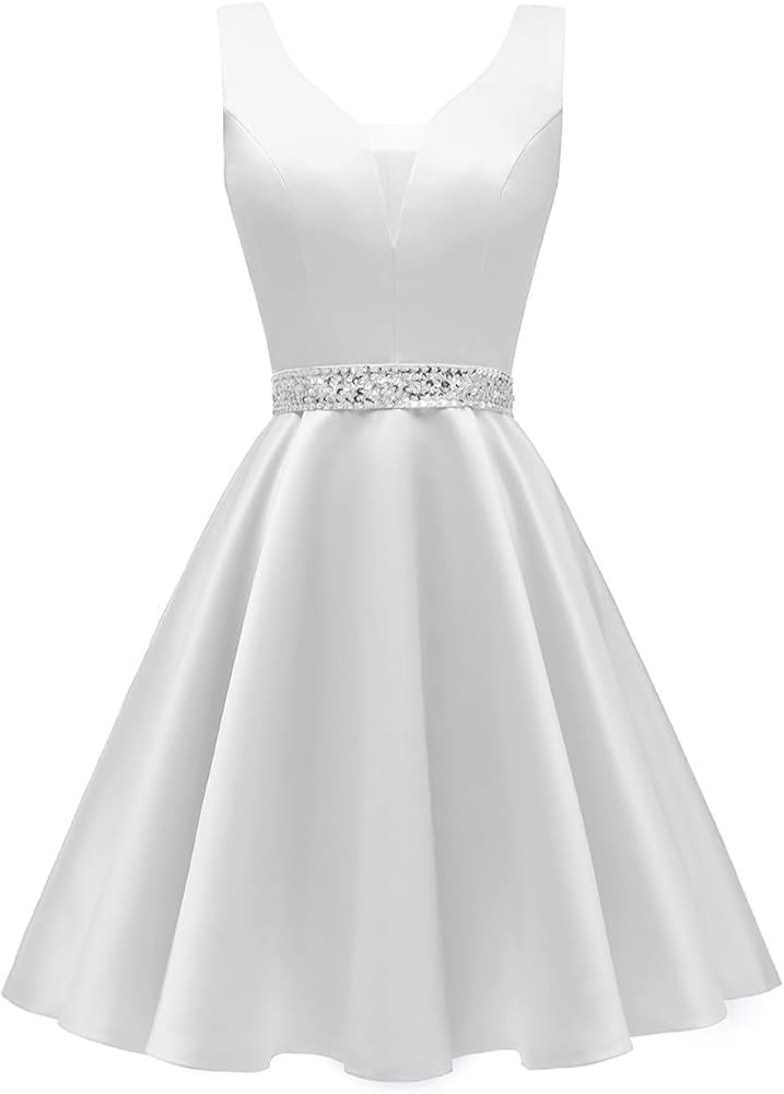 Yexinbridal Satin Glitter Short Prom Dresses V-Neck Beaded Evening Homecoming Cocktail Party Gown... | Amazon (US)