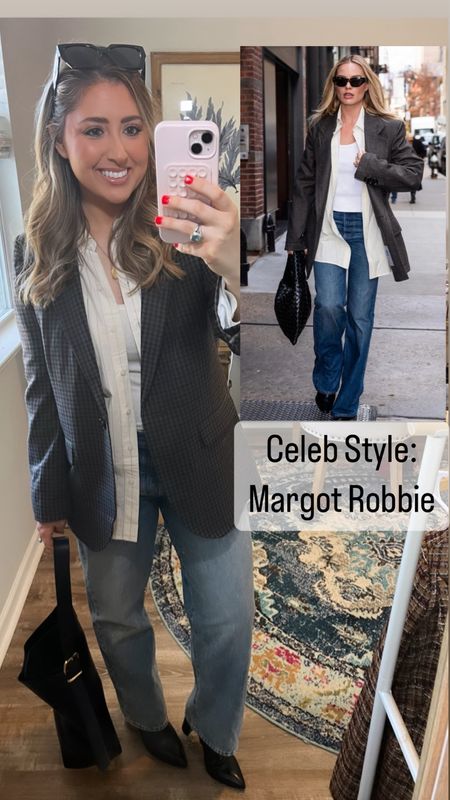 Celeb Street Style: margot robbie. 
Madewell blazer, skims tank, madewell low slung jeans, madewell button up  

#LTKMostLoved #LTKSeasonal #LTKstyletip