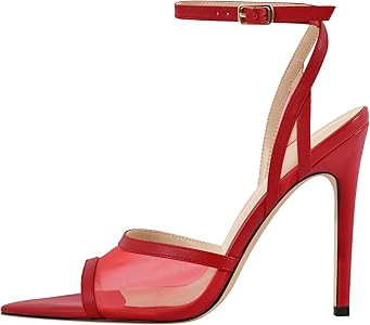 Women's Sexy Peep Toe Fishnet Mesh Ankle Sandals Point Toe Cross Buckle Strappy Open-back Stilett... | Amazon (US)