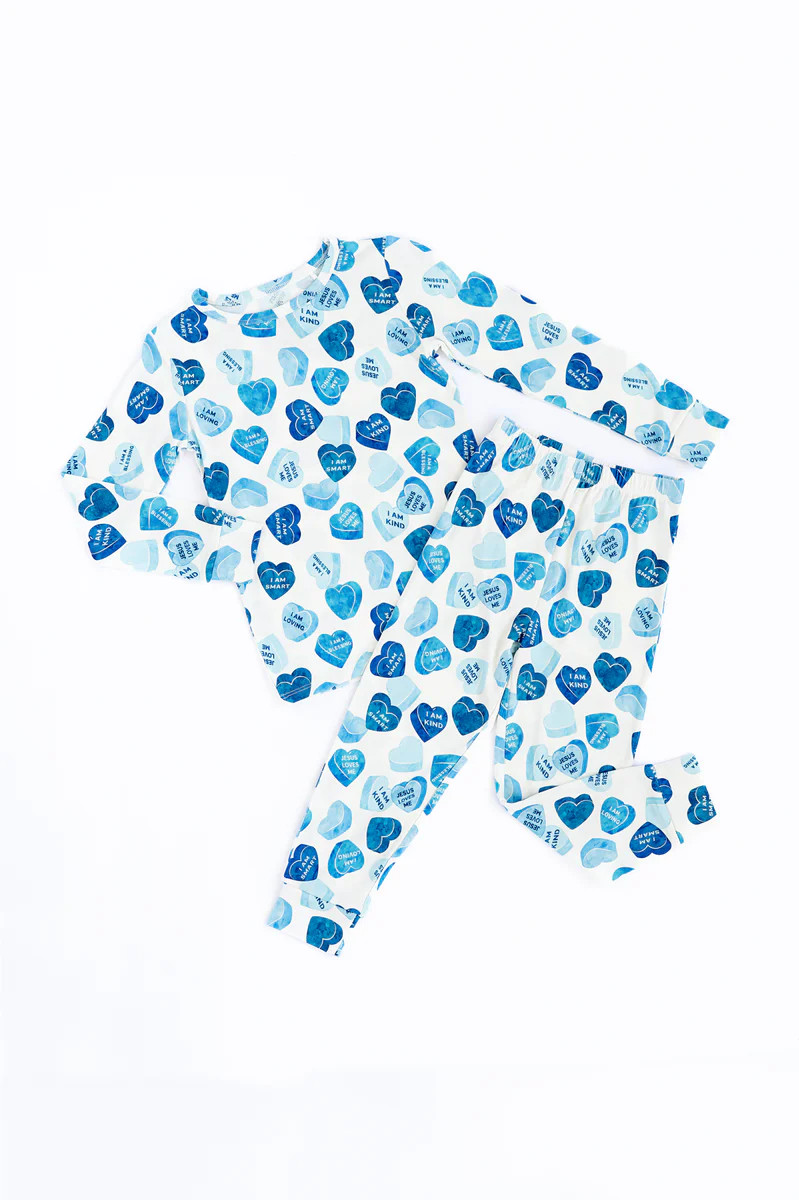 Blue Affirmation Heart Two-Piece Pajama Set | Little Pajama Co.
