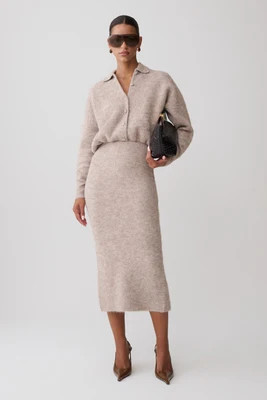 Simoney Long Sleeve Midi Knit Dress / Oat Marle | MESHKI | XS | MESHKI US