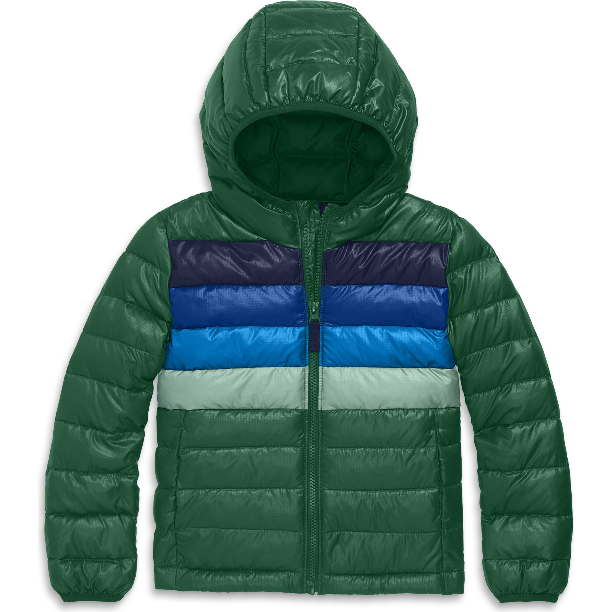 Kids Puffer Jacket In Rainbow Stripe, Evergreen Placed Stripe | Maisonette