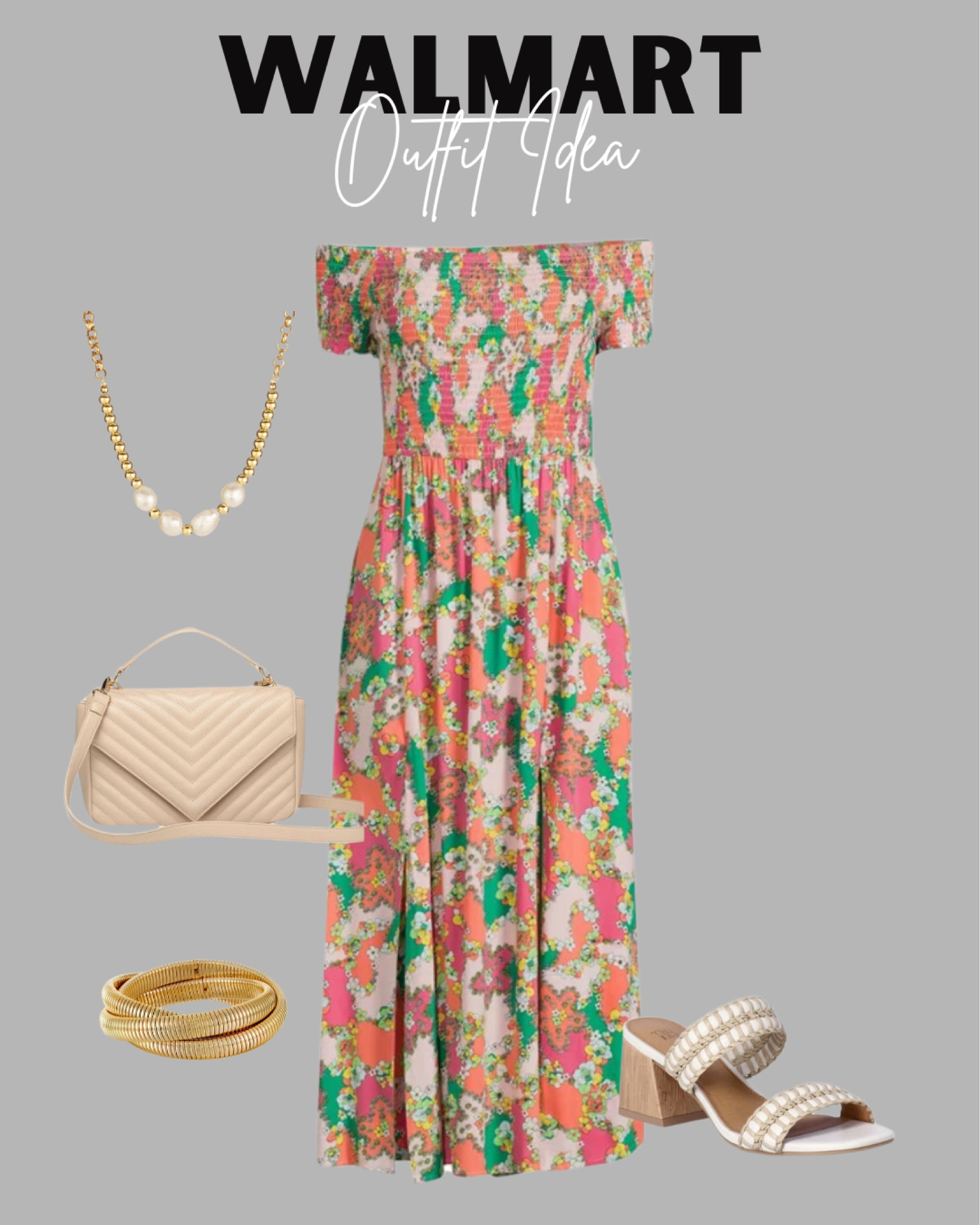Walmart outfit idea! Dress is currently on sale for only $7.92!! Comes in some solid color options as well 






#walmart #walmartfashion #walmartstyle 
Summer dress. Spring dress. Spring outfit. Spring outfit inspo. Floral dress. Midi dress. Outfit inspo. New arrivals. Slide sandals. Gold butterfly necklace. Raffia tote bag. Straw tote bag. Cute spring style. Time and tru. No boundaries. Off the shoulder dress. Clearance. Sale alert. Sale finds. Clearance finds. 

#LTKstyletip #LTKSpringSale #LTKsalealert