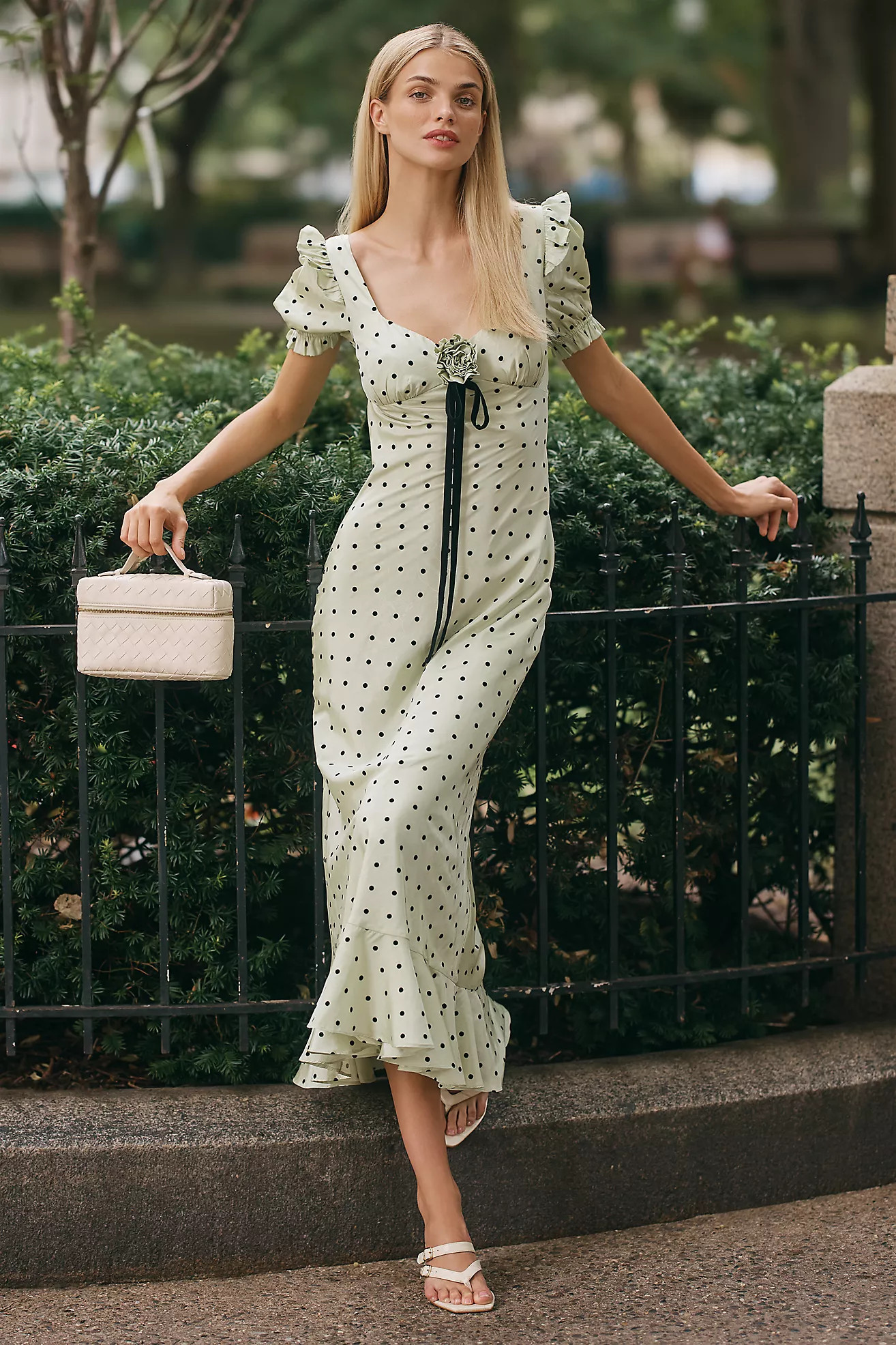 Maude Georgina Puff-Sleeve Scoop-Neck Midi Dress | Anthropologie (US)