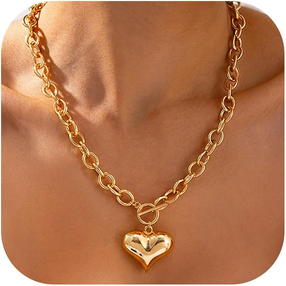 Chunky Gold Necklace for Women，14K Gold Plated Pendant Bold Chain Necklace with Toggle Clasp，... | Amazon (US)