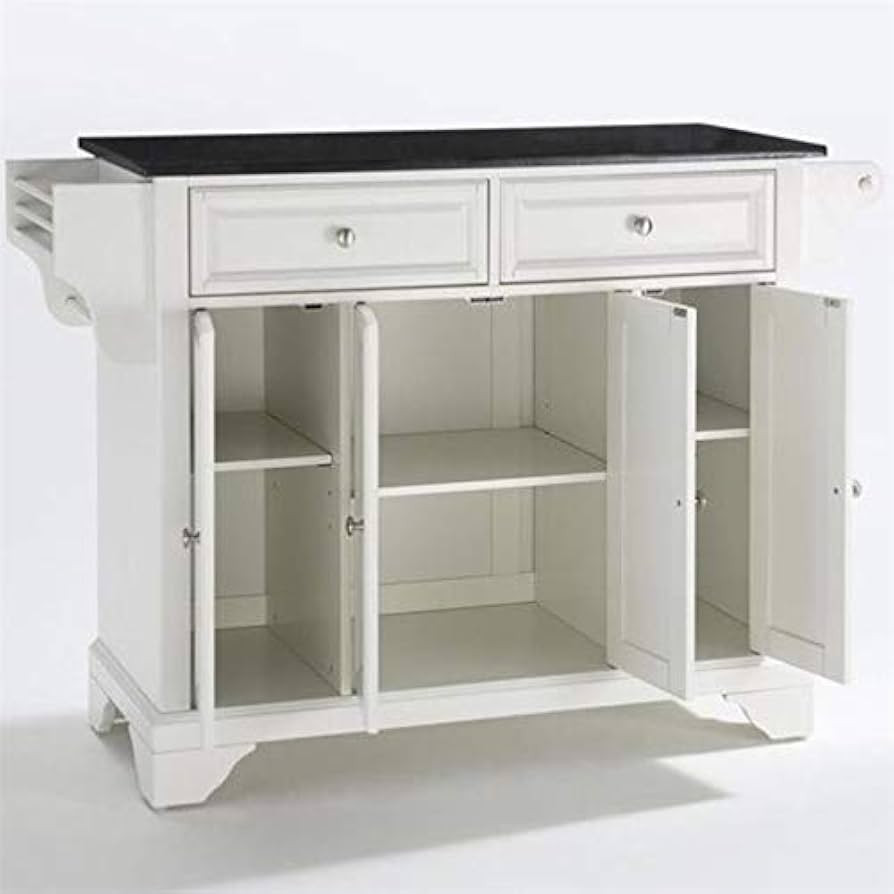 Pemberly Row Black Granite Top Kitchen Island in White | Amazon (US)