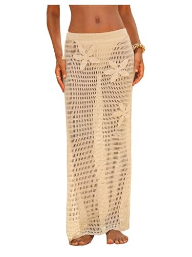 MakeMeChic Women's Crochet Cover Up Long Skirt 3D Floral Split Hollow Out Beach Summer Swimwear | Amazon (US)