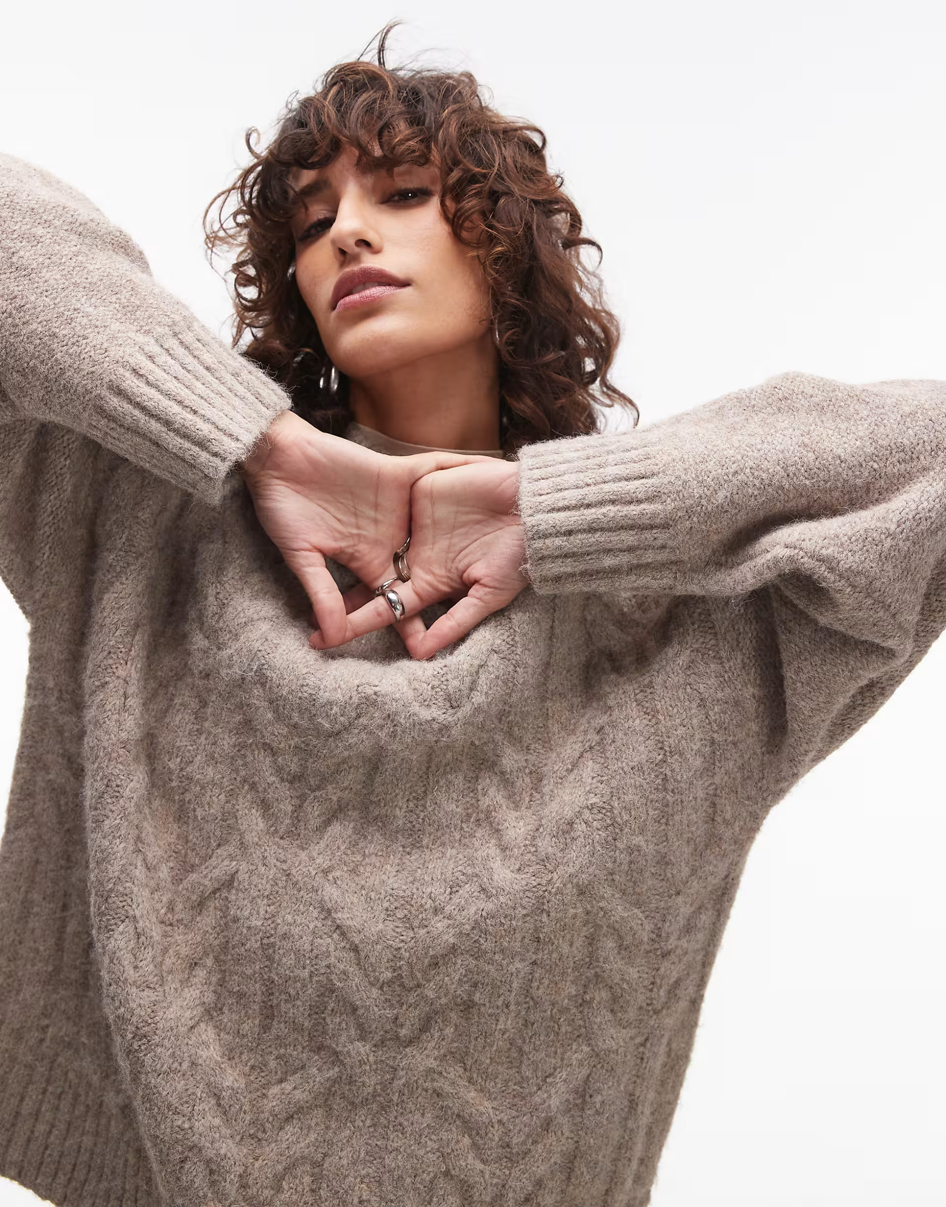Topshop knitted fluffy oversized cable jumper in oat | ASOS (Global)