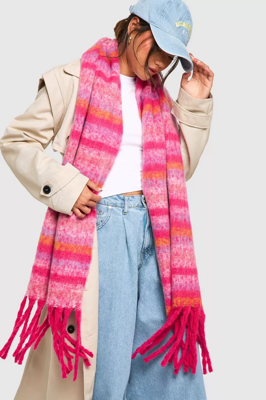Foulard à rayures et pompons | Boohoo.com (FR)