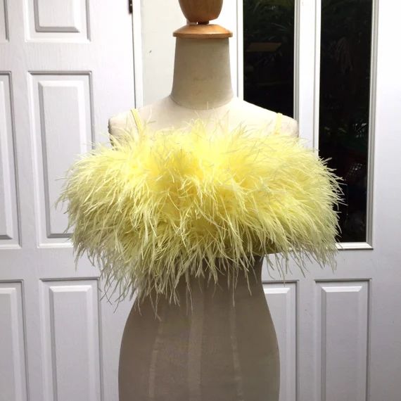 Sginstar Ray Yellow Feather Crop Top Feather Cocktail Top for | Etsy | Etsy (US)