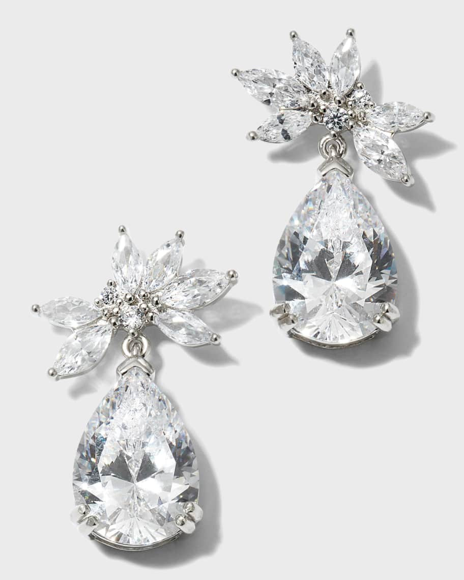 Cluster Cubic Zirconia Earrings with Drop Pear, 6.0tcw | Neiman Marcus