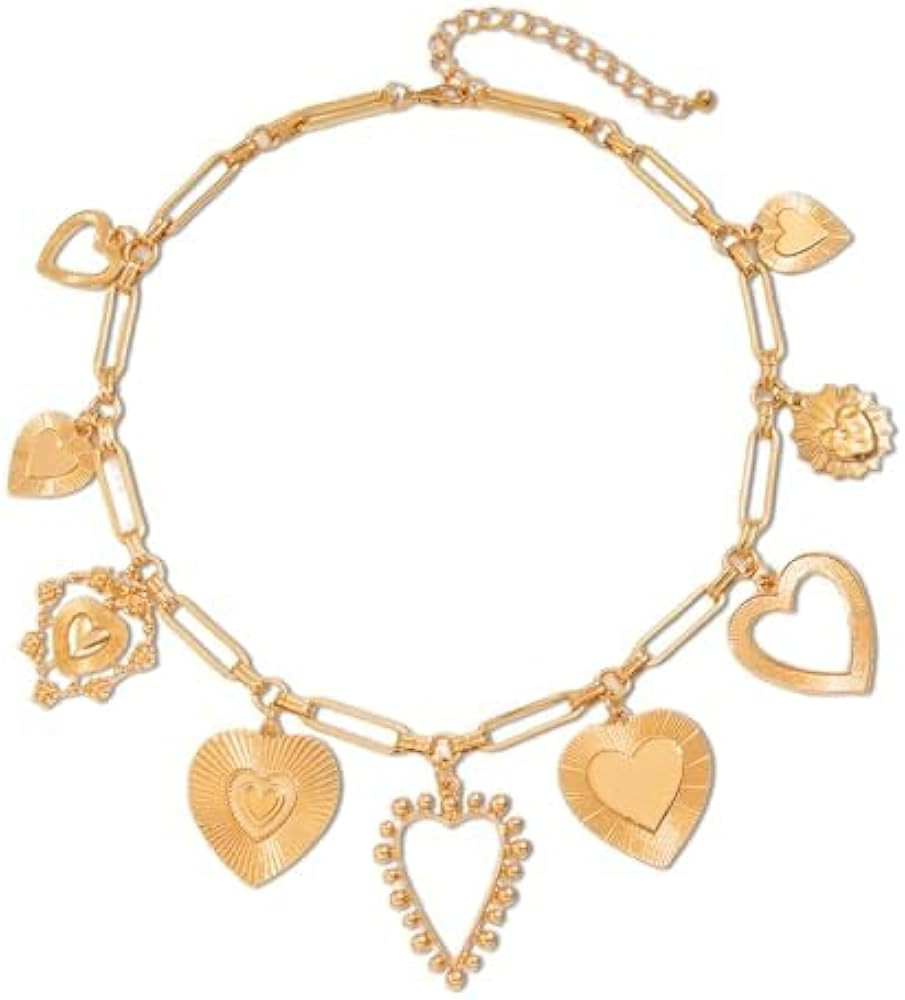 Chunky Gold Charm Necklace for Women,Elegant Metal Big Heart Pendant Necklace,Adjustable Vintage ... | Amazon (US)