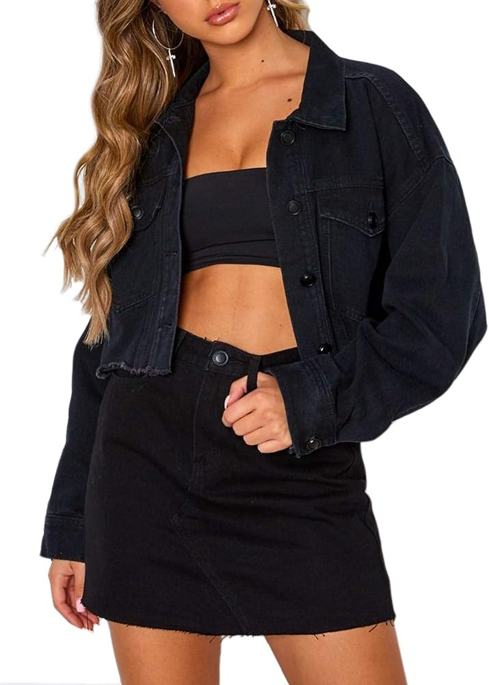 Eliacher Women's Boyfriend Denim Jacket Long Sleeve Loose Jean Jacket Coats | Amazon (US)