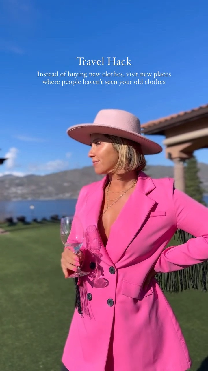 SHEIN Allurite Lapel Neck Fringe Trim Longline Blazer (Hot Pink sold out, but Black still available) - TTS (wearing a small) 

Only $14!  

I also linked a similar, more elevated style - Nasty Gal Premium Bonded Satin Fringe Blazer in Hot Pink (currently 40% off)

My wide brim hat is sold out but I linked 2 similar options below.

Perfect for a girls’ trip to Nashville!

#LTKTravel #LTKFindsUnder100 #LTKFindsUnder50