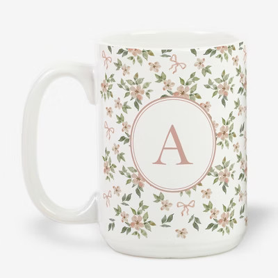 Personalization Mall Blush & Bloom15oz Ceramic Mug, Pink Bows, A | Target