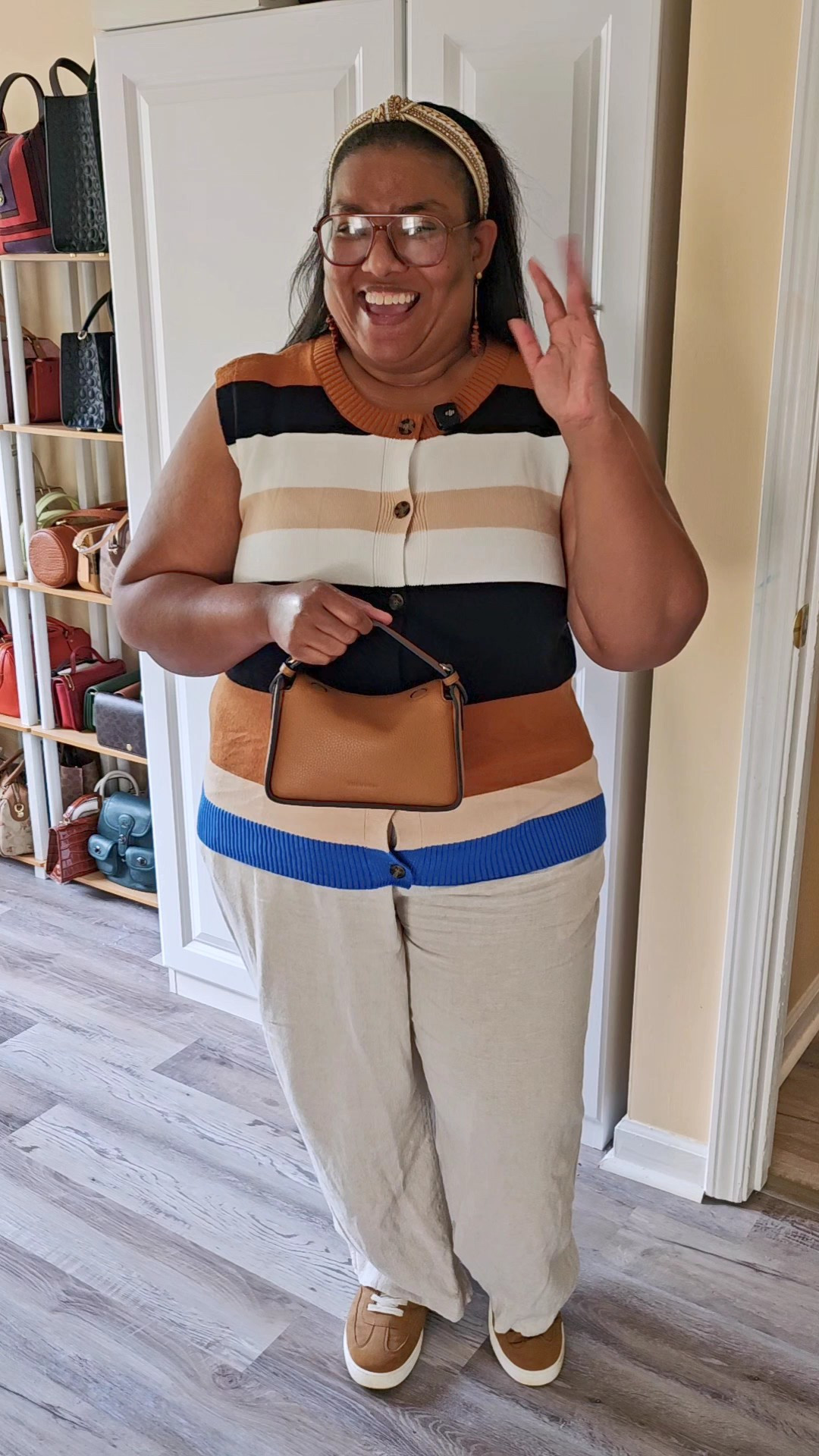 Outfit of the Day | Amazon Shirt Vest, Old Navy Linen Blend Pants, The Horse Mini Clementine in Tan 

#LTKootd #LTKPlusSize
