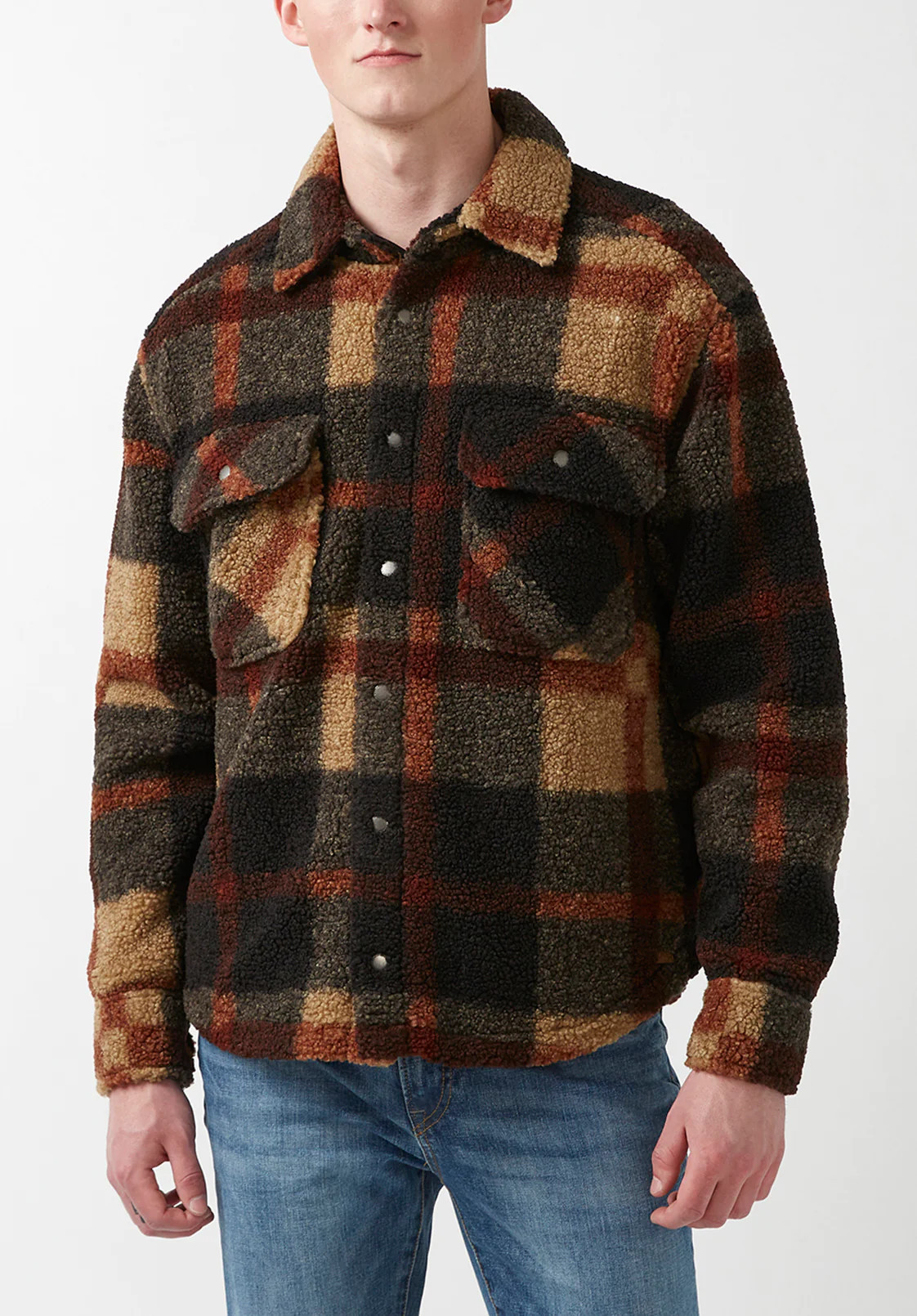 Jadel Men's Sherpa Shacket in Brown Plaid - BPM14489 | Buffalo David Bitton