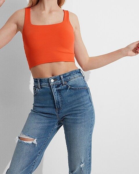 Body Contour Cropped Square Neck Tank | Express