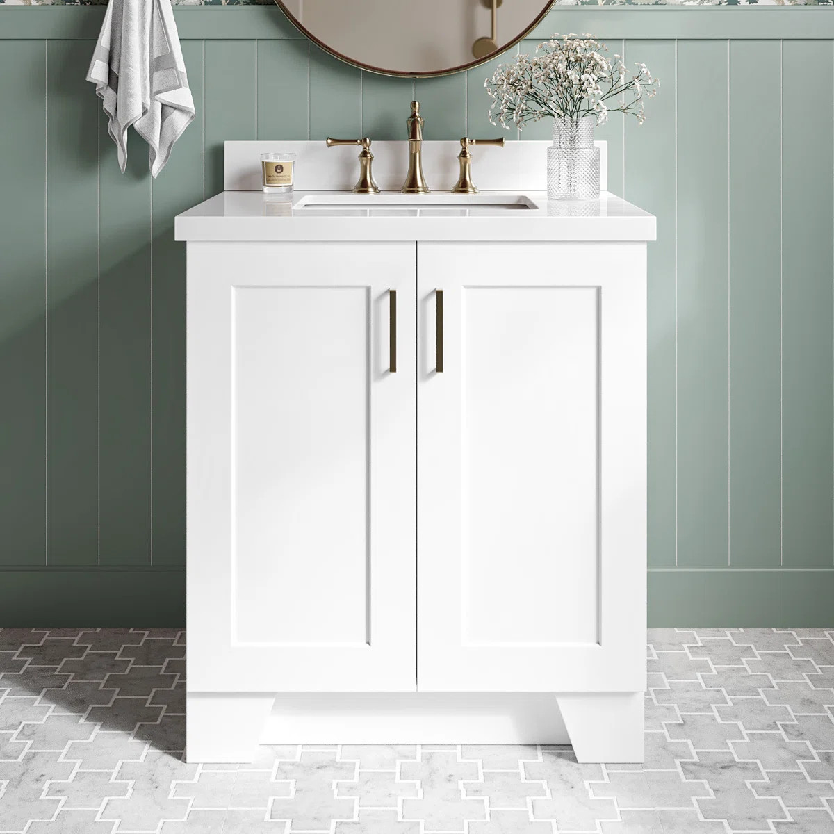 Longshore Tides Freitas 30'' Solid Wood Single Bathroom Vanity with 1.5'' White Quartz Top, Recta... | Wayfair North America