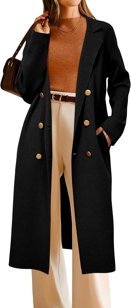 Arach&Cloz Women's Wool Blend Double Breasted Fall Outfits Long Cardigan Sweater Coat 2025 | Amazon (US)