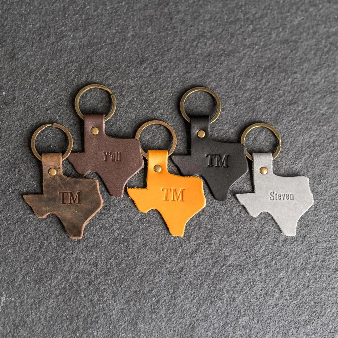Personalized Leather Texas Keychain | Shape of Texas Key Fob With Attached Keyring | Customize Wi... | Etsy (US)