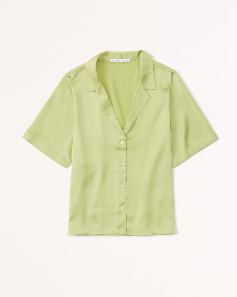 Women's Short-Sleeve Satin Button-Up Shirt | Women's New Arrivals | Abercrombie.com | Abercrombie & Fitch (US)